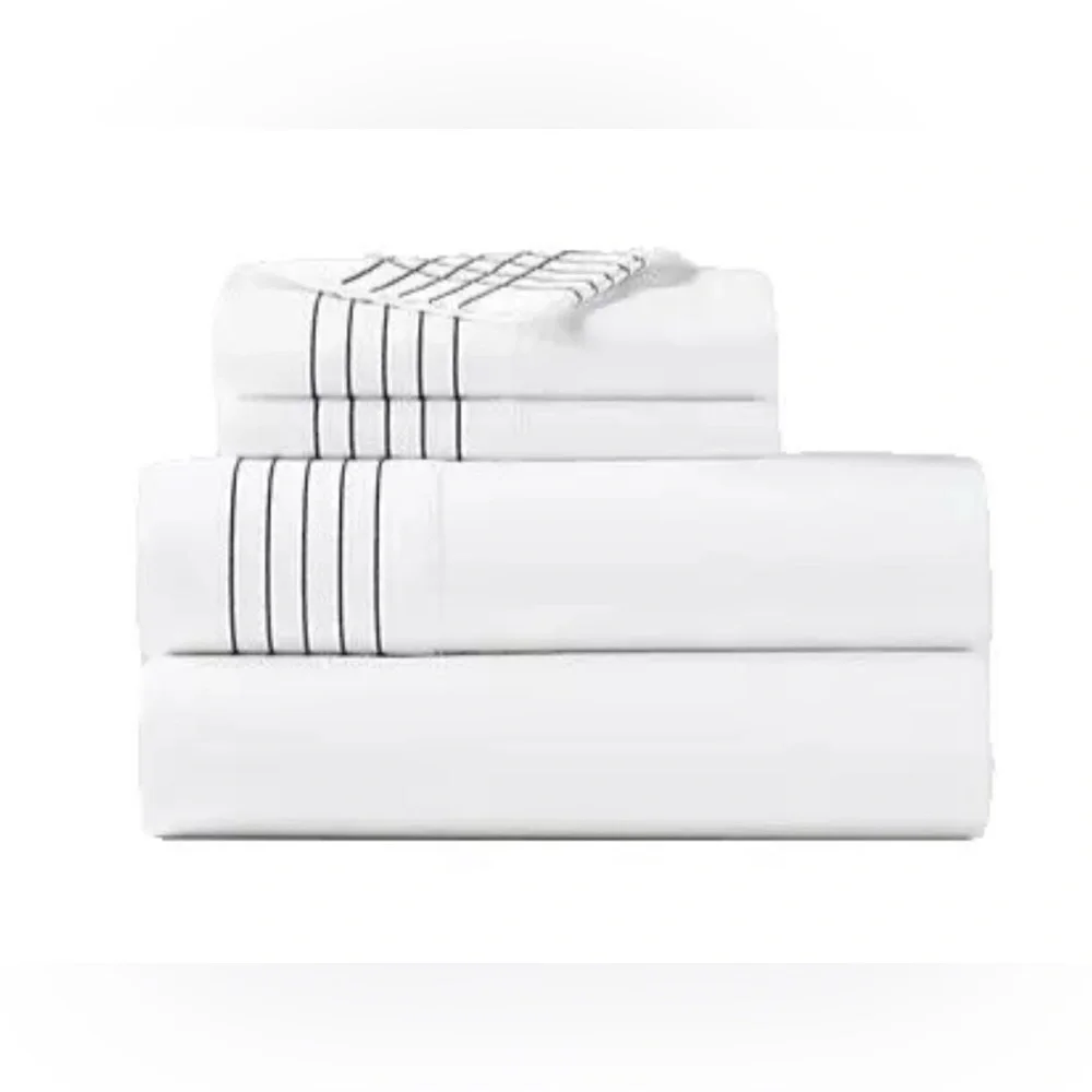 $430 RALPH LAUREN HOME KING FLAT SHEET & PILLOWCASES 624TC HANDKERCHIEF GRAPHITE